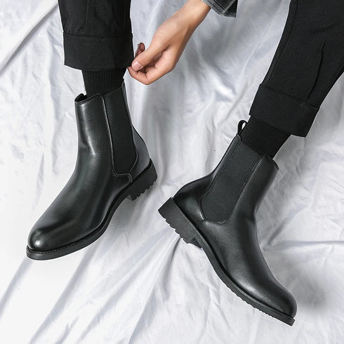 Elegant Genuine Leather Ankle Boots for Men - Stylish Casual Business Footwear